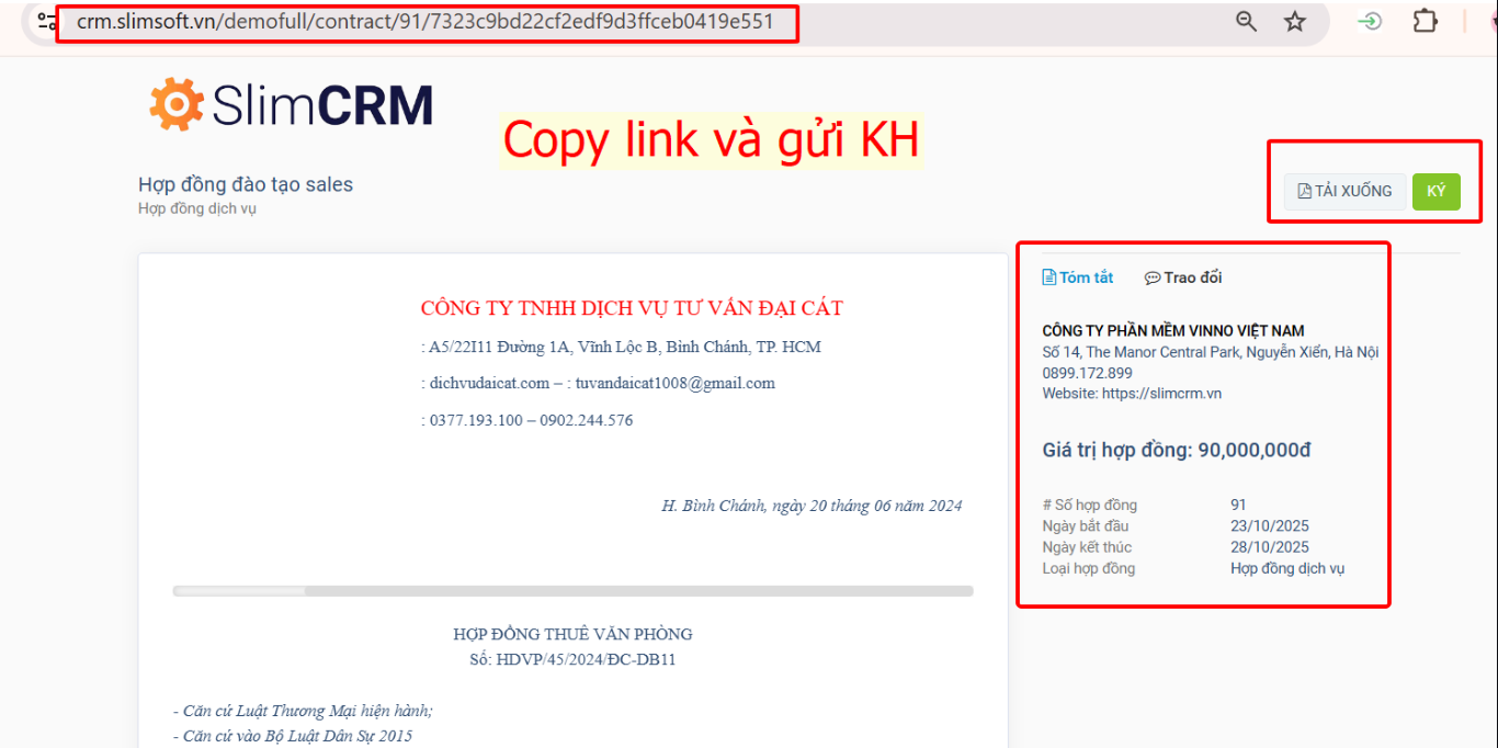 Chức năng quản lý hợp đồng 2 trên phần mềm quản lý đào tạo