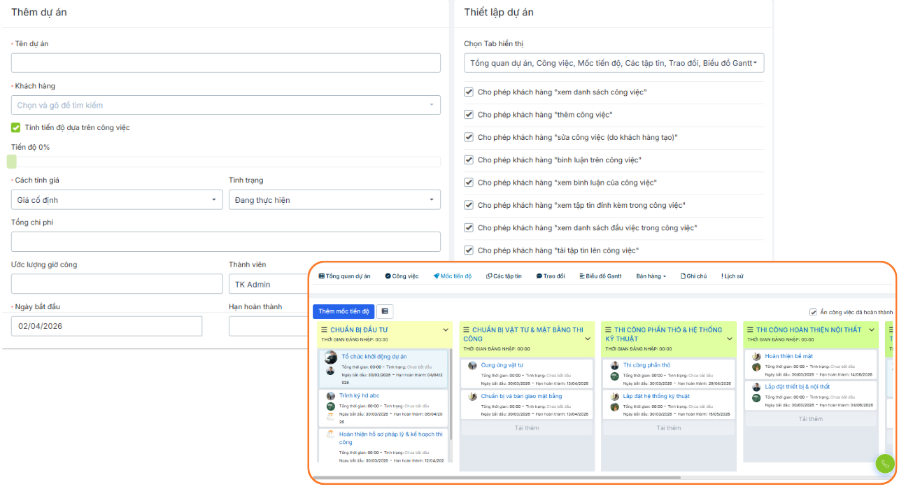 Giải pháp Thiết lập của phần mềm quản lý xây dựng