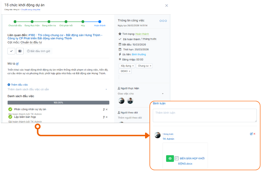 Giải pháp Tạo công việc trên phần mềm quản lý xây dựng