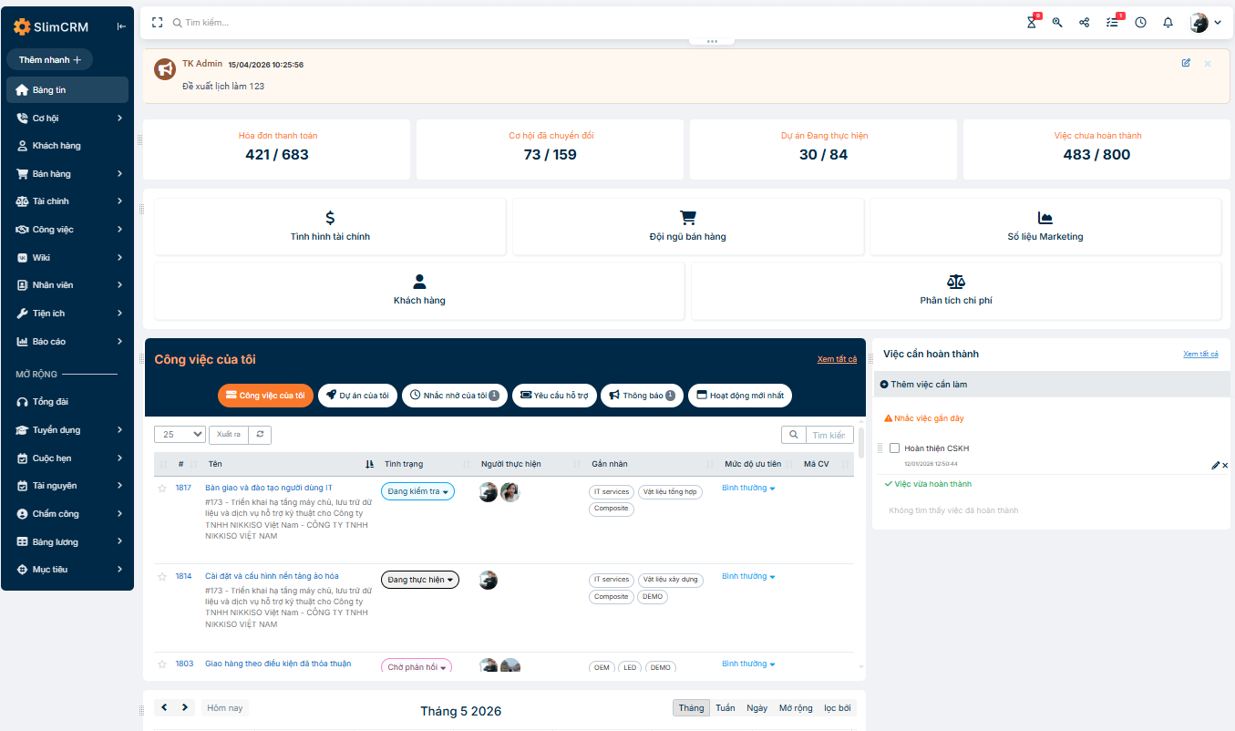 SlimCRM dashboard