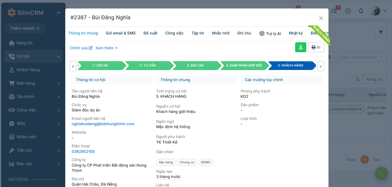 SlimCRM dashboard