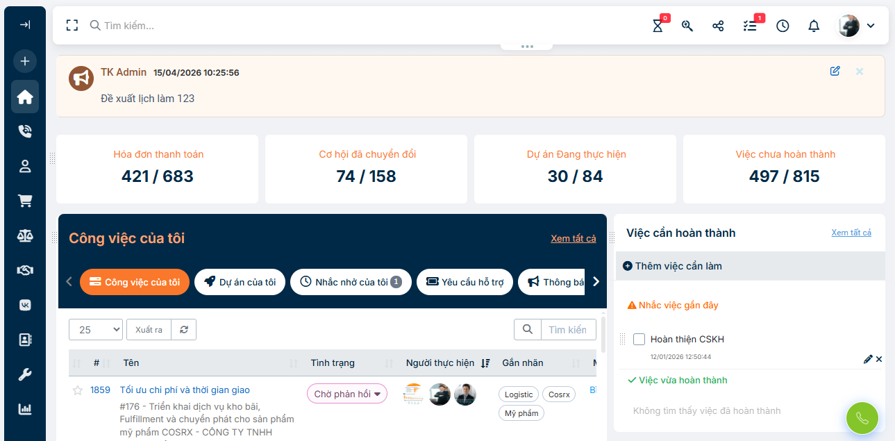 SlimCRM dashboard